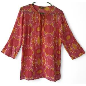 Rock Flower Paper Women’s S Embroidered Cotton Tunic Top Pink Orange Lightweight